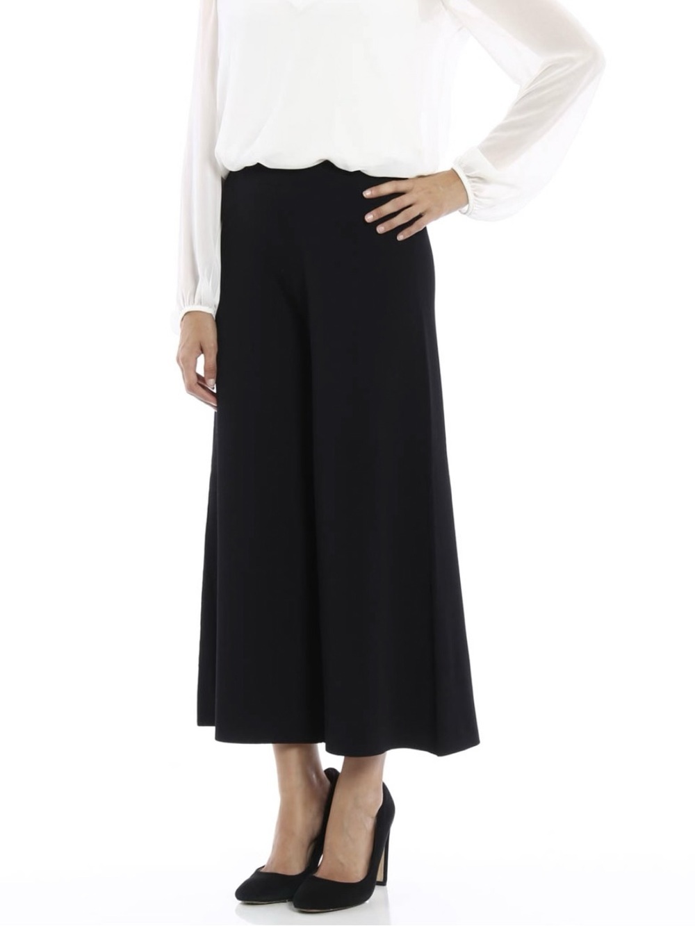 Theory Black Wide-Leg Cropped Trousers